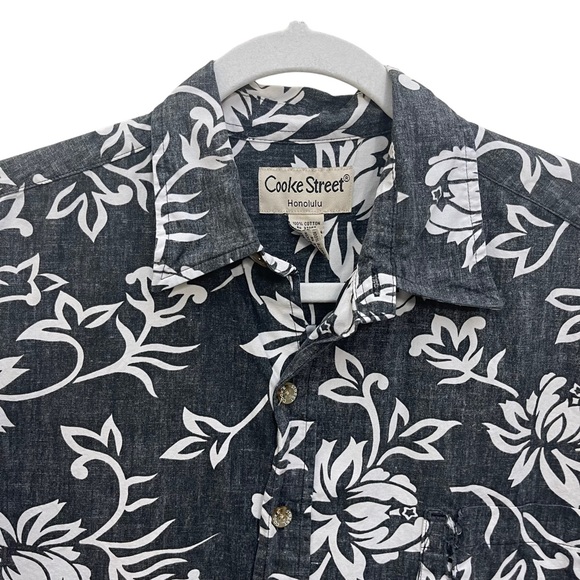 Cooke Street Button Up Hawaiian ShirtMens Sz M Black White Floral - Picture 4 of 12